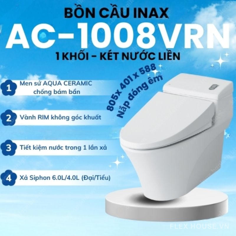 Bồn cầu 1 khối xả nhấn Inax AC-1008VRN
