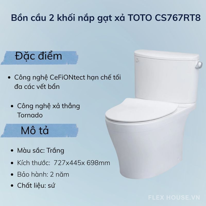 Bồn cầu 2 khối nắp gạt xả TOTO CS767RT8