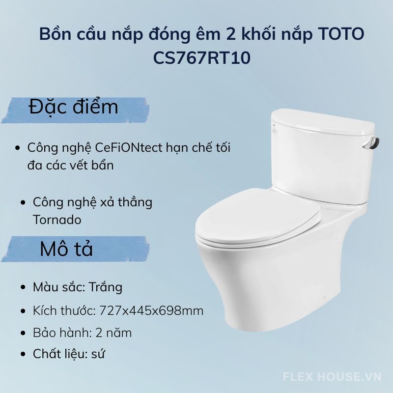 Bồn cầu nắp đóng êm 2 khối nắp TOTO CS767RT10
