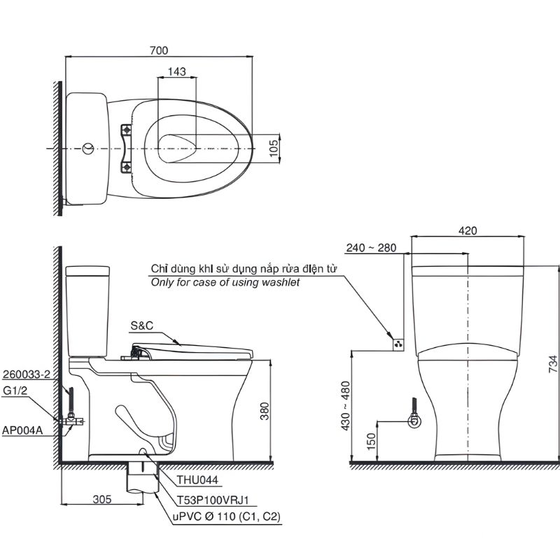 Bồn cầu 2 khối nắp êm nhấn xả TOTO CS735DT3