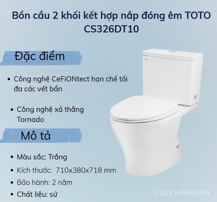 Bồn cầu 2 khối kết hợp nắp đóng êm TOTO CS326DT10 (1)