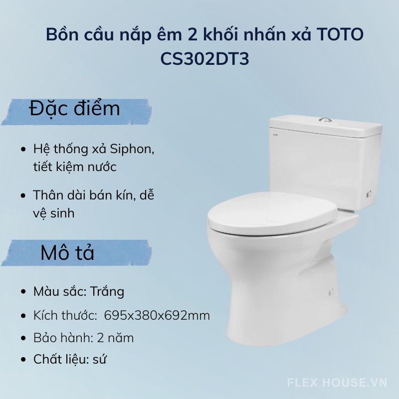 Bồn cầu nắp êm 2 khối nhấn xả TOTO CS302DT3 1 Bồn cầu nắp êm 2 khối nhấn xả TOTO CS302DT3