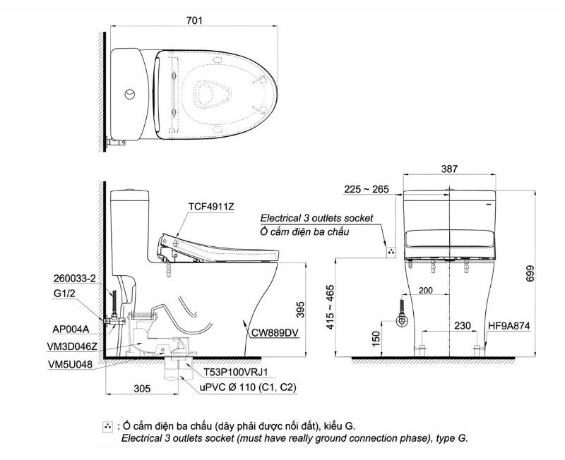 Bồn cầu nắp rửa điện tử 1 khối TOTO MS889DRW11 2 Bồn cầu nắp rửa điện tử 1 khối TOTO MS889DRW11