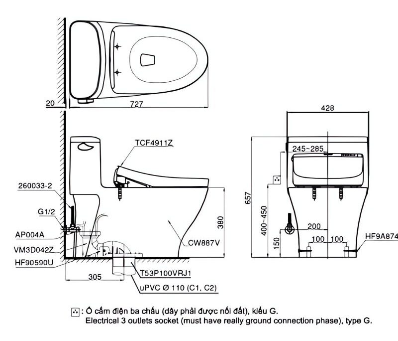Bồn cầu nắp rửa điện tử liền khối TOTO MS887RW11 Bồn cầu nắp rửa điện tử liền khối TOTO MS887RW11