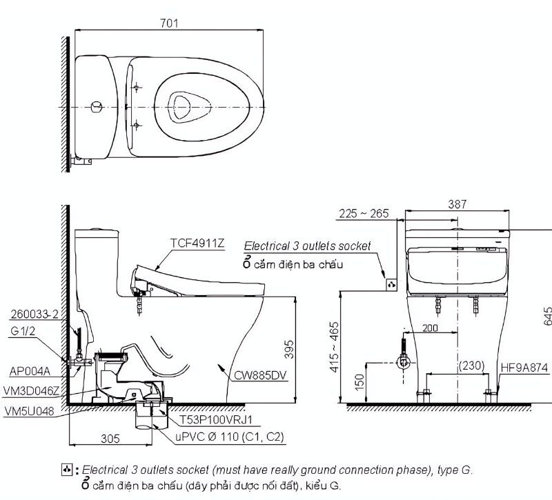 Bồn cầu nắp rửa tự động liền khối TOTO MS885DW11 2 Bồn cầu nắp rửa tự động liền khối TOTO MS885DW11