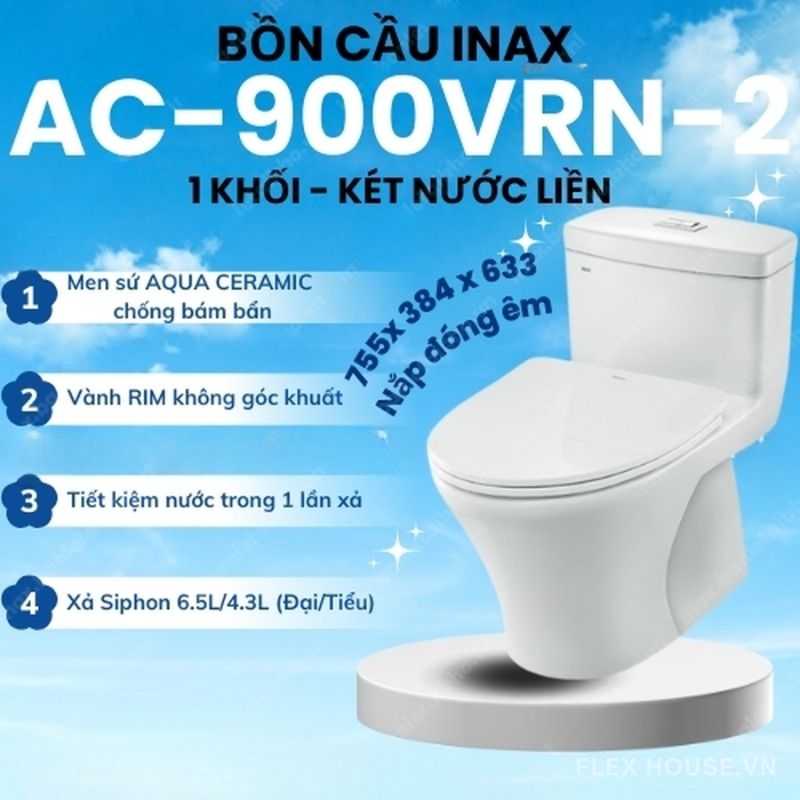 Bồn cầu nhấn xả 1 khối Inax AC-900VRN-2