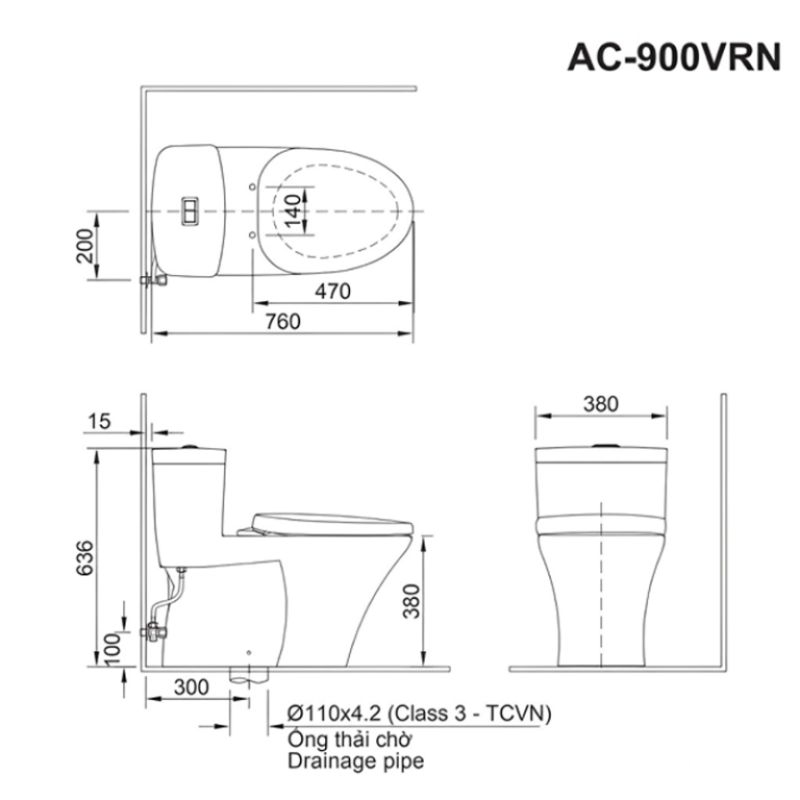 Bồn cầu nhấn xả 1 khối Inax AC-900VRN-2
