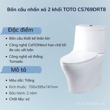 Bồn cầu nhấn xả 2 khối TOTO CS769DRT8