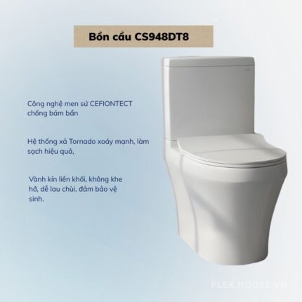 Bồn cầu nhấn xả 2 khối TOTO CS948DT8