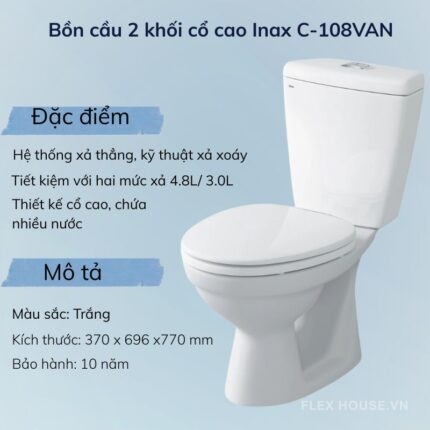 Bồn cầu 2 khối cổ cao Inax C-108VAN