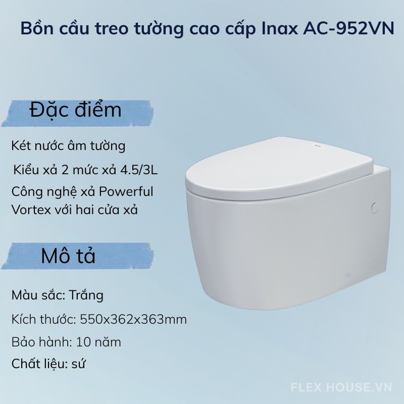 Bồn cầu treo tường cao cấp Inax AC-952VN