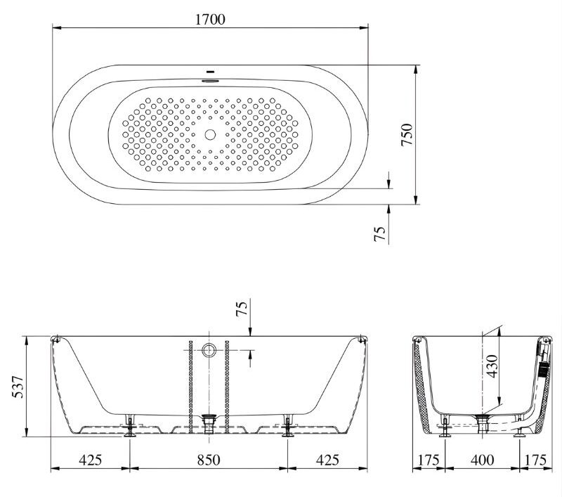 Bồn tắm đặt sàn gang tráng men TOTO FBYN1716CPTE 3 Bồn tắm đặt sàn ngang TOTO FBYN1716CPTE