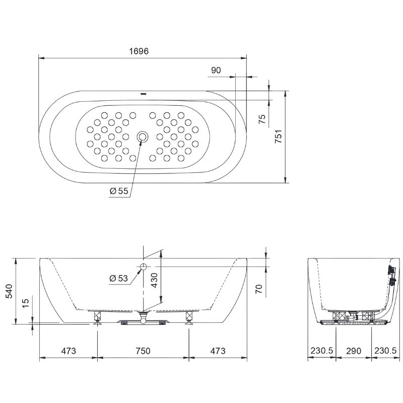 Bồn tắm đặt sàn nhựa TOTO PAY1717CPTNE 2 Bồn tắm đặt sàn nhựa TOTO PAY1717CPTNE