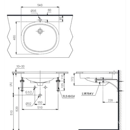 Chậu lavabo sứ âm bàn chữ nhật TOTO LT764