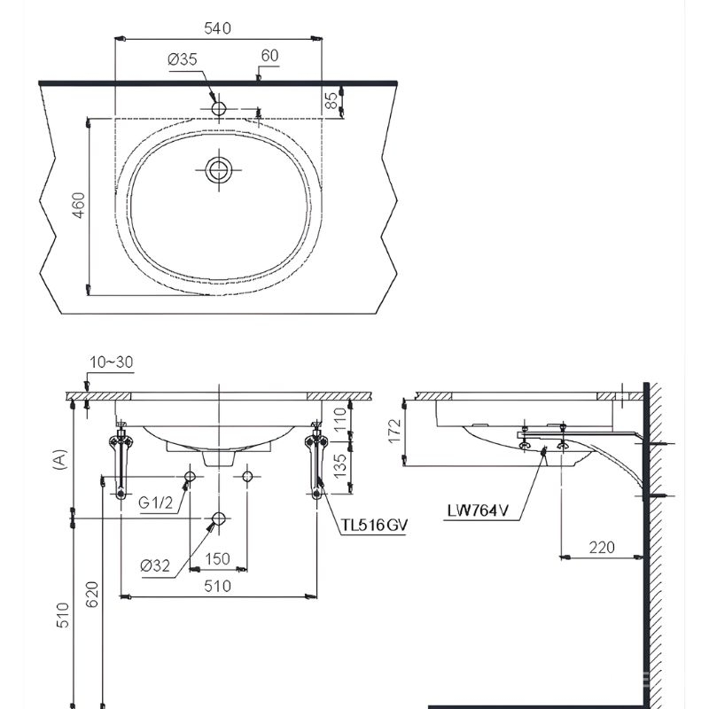 Chậu lavabo sứ âm bàn chữ nhật TOTO LT764 2 Chậu lavabo sứ âm bàn chữ nhật TOTO LT764