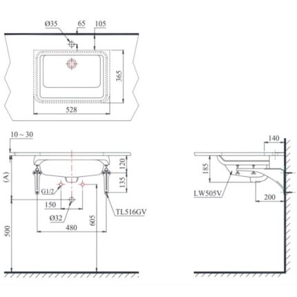 Chậu rửa lavabo âm bàn chữ nhật TOTO LT505T