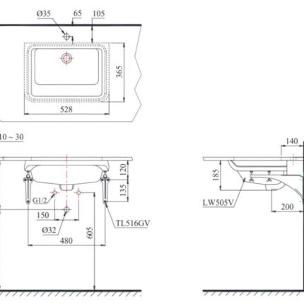 Chậu rửa lavabo âm bàn chữ nhật TOTO LT505T