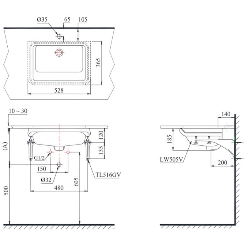 Chậu rửa lavabo âm bàn chữ nhật TOTO LT505T 2 Chậu rửa lavabo âm bàn chữ nhật TOTO LT505T