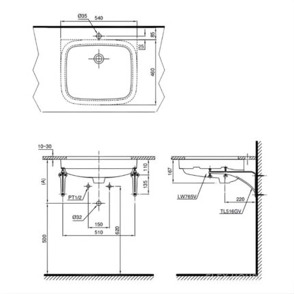 Chậu sứ lavabo âm bàn chữ nhật TOTO LT765