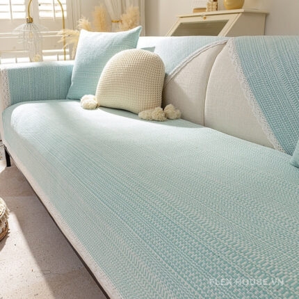 Drap bọc ghế sofa cotton viền ren kiểu Bắc Âu PJ6278 (1)