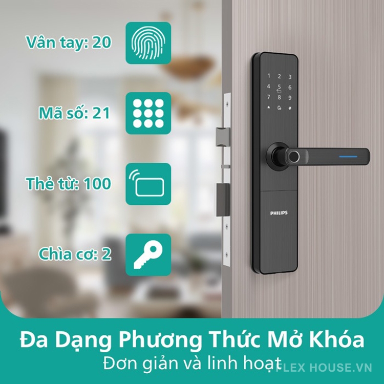 Khóa cửa điện tử tay gạt vân tay thẻ từ Philips DDL609-5HS 195