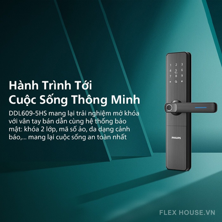 Khóa cửa điện tử tay gạt vân tay thẻ từ Philips DDL609-5HS 193
