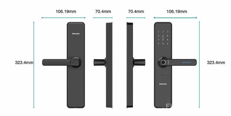 Khóa cửa điện tử tay gạt vân tay thẻ từ Philips DDL609-5HS 202