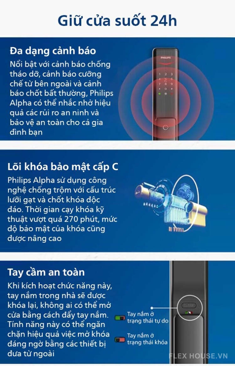 Khóa cửa điện tử vân tay kết nối Bluetooth Philips Alpha 20