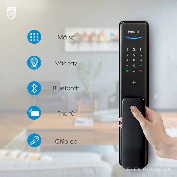 Khóa cửa điện tử vân tay kết nối Bluetooth Philips Alpha 14