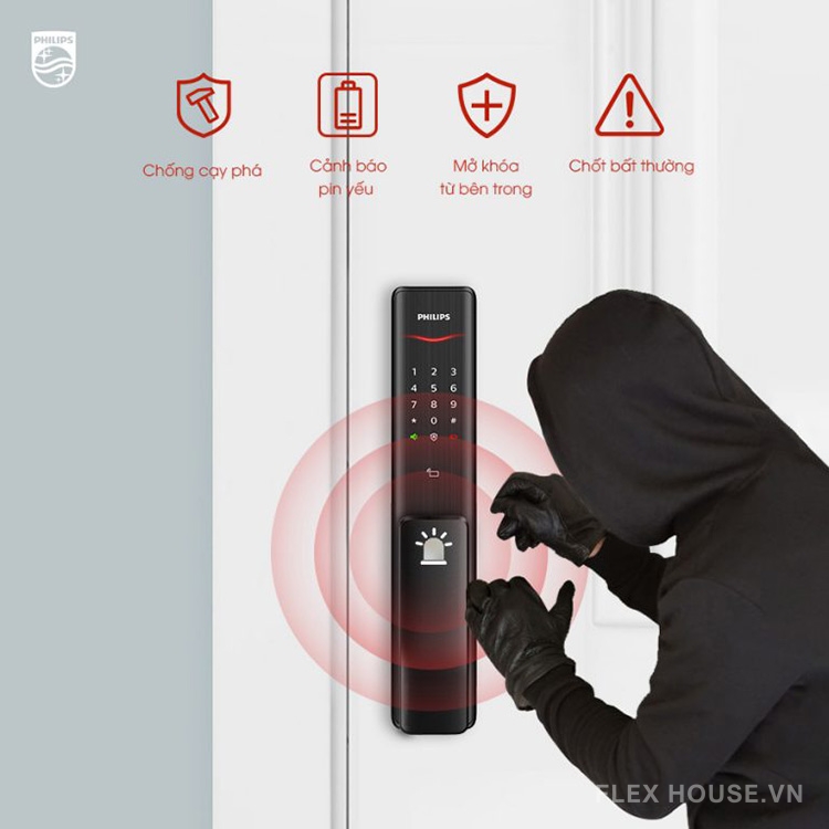 Khóa cửa điện tử vân tay kết nối Bluetooth Philips Alpha 23