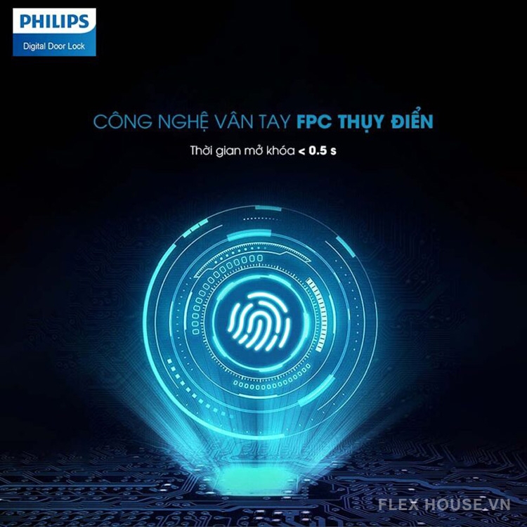 Khóa cửa điện tử vân tay kết nối Bluetooth Philips Alpha 16