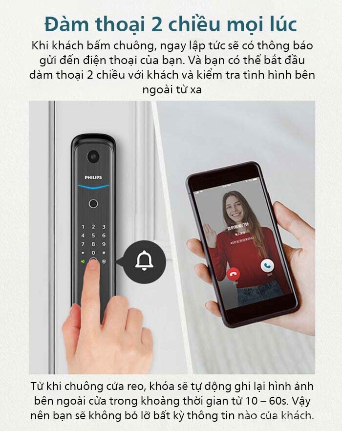 Khóa thông minh chuông hình kết nối Wifi Philips DDL702-1HWS 13