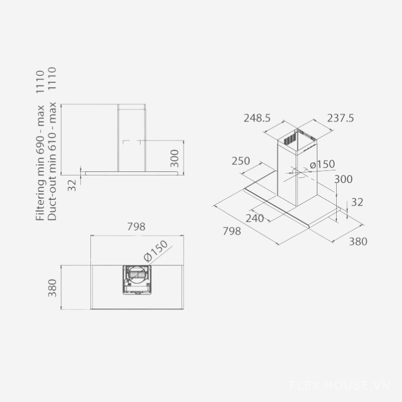 Máy hút mùi áp tường 80cm cao cấp Elica Galaxy
