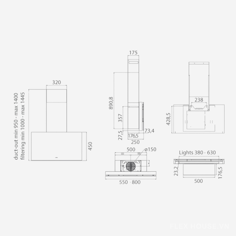 Máy hút mùi áp tường kính đen Elica Plat