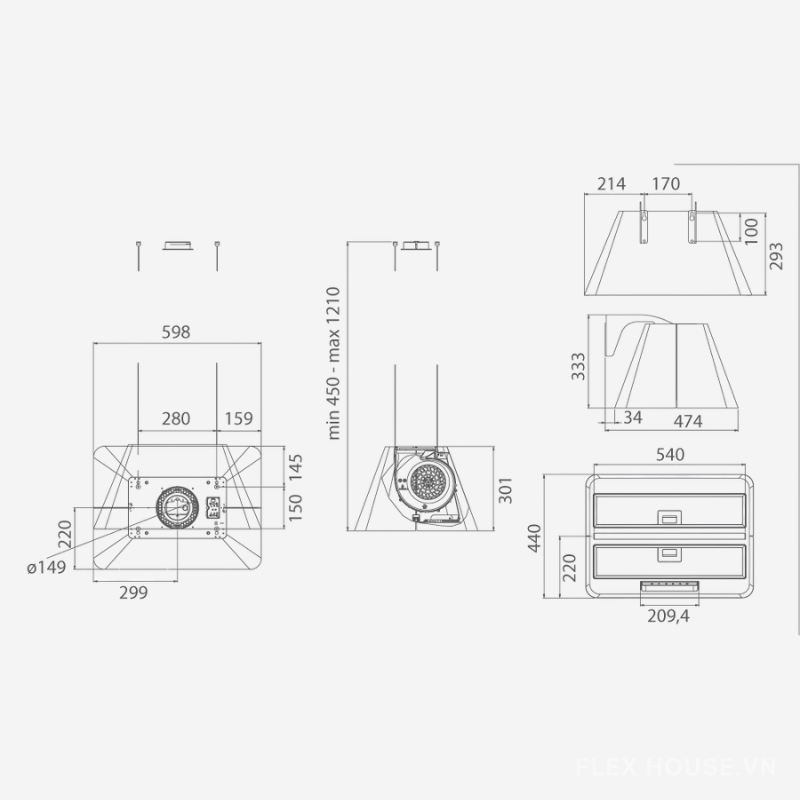 Máy hút mùi đảo đèn treo hiện đại Elica Ikona Light 5 Máy hút mùi đảo đèn treo hiện đại Elica Ikona Light