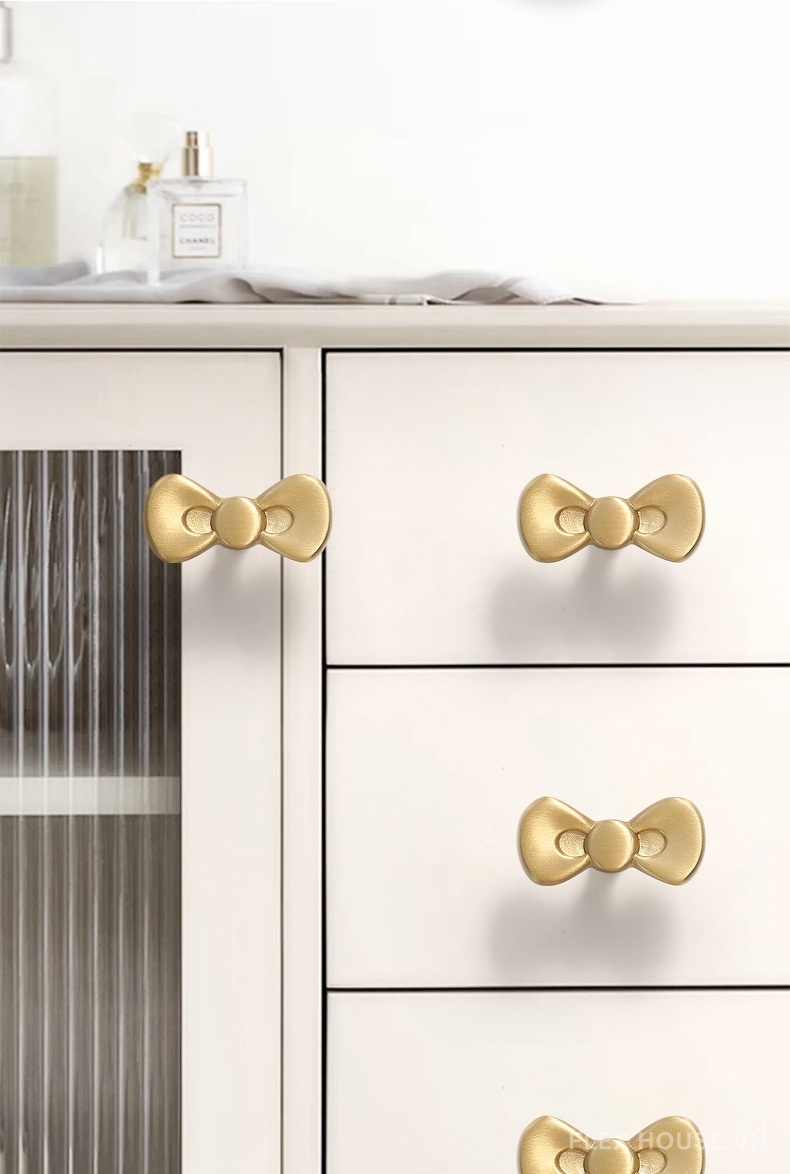 Núm tay nắm tủ đồng thau hình nơ đáng yêu NSH5571 17