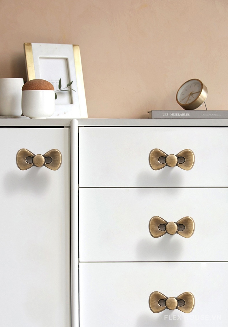 Núm tay nắm tủ đồng thau hình nơ đáng yêu NSH5571 18