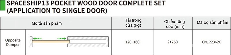 Phụ kiện ray trượt âm giảm chấn cho cửa gỗ đơn tải trọng lớn CN122362C 56