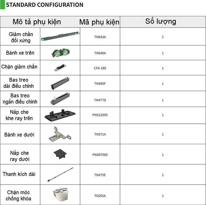Phụ kiện ray trượt âm giảm chấn cho cửa gỗ đơn tải trọng lớn CN122362C 57