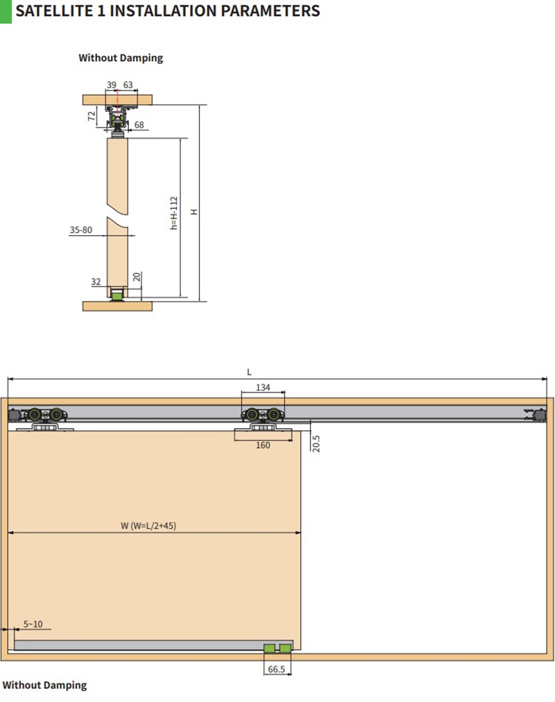 Phụ kiện ray trượt cửa lùa âm tải trọng 500KG CN12214B 8
