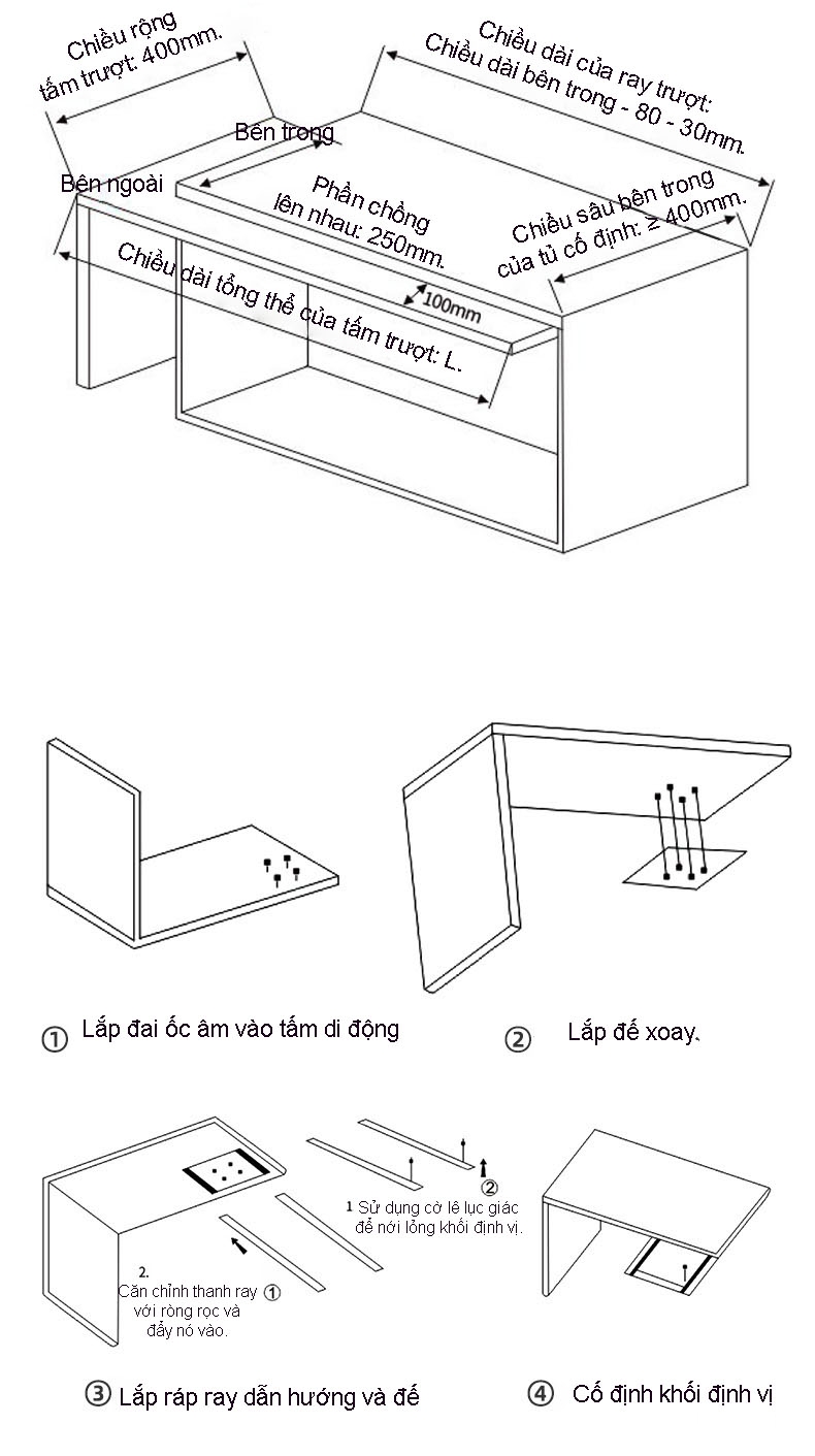 Phụ kiện ray trượt mở rộng cho bàn đảo bếp XR627 12