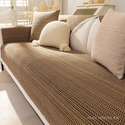 Tấm phủ ghế sofa cotton viền ren chống trượt PJ6277 (1)