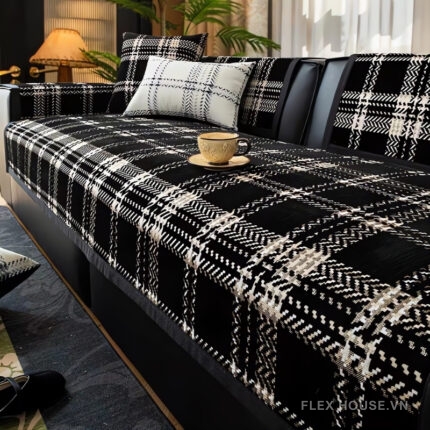 Tấm phủ ghế sofa vải nhung kẻ sọc chống trượt PJ4310