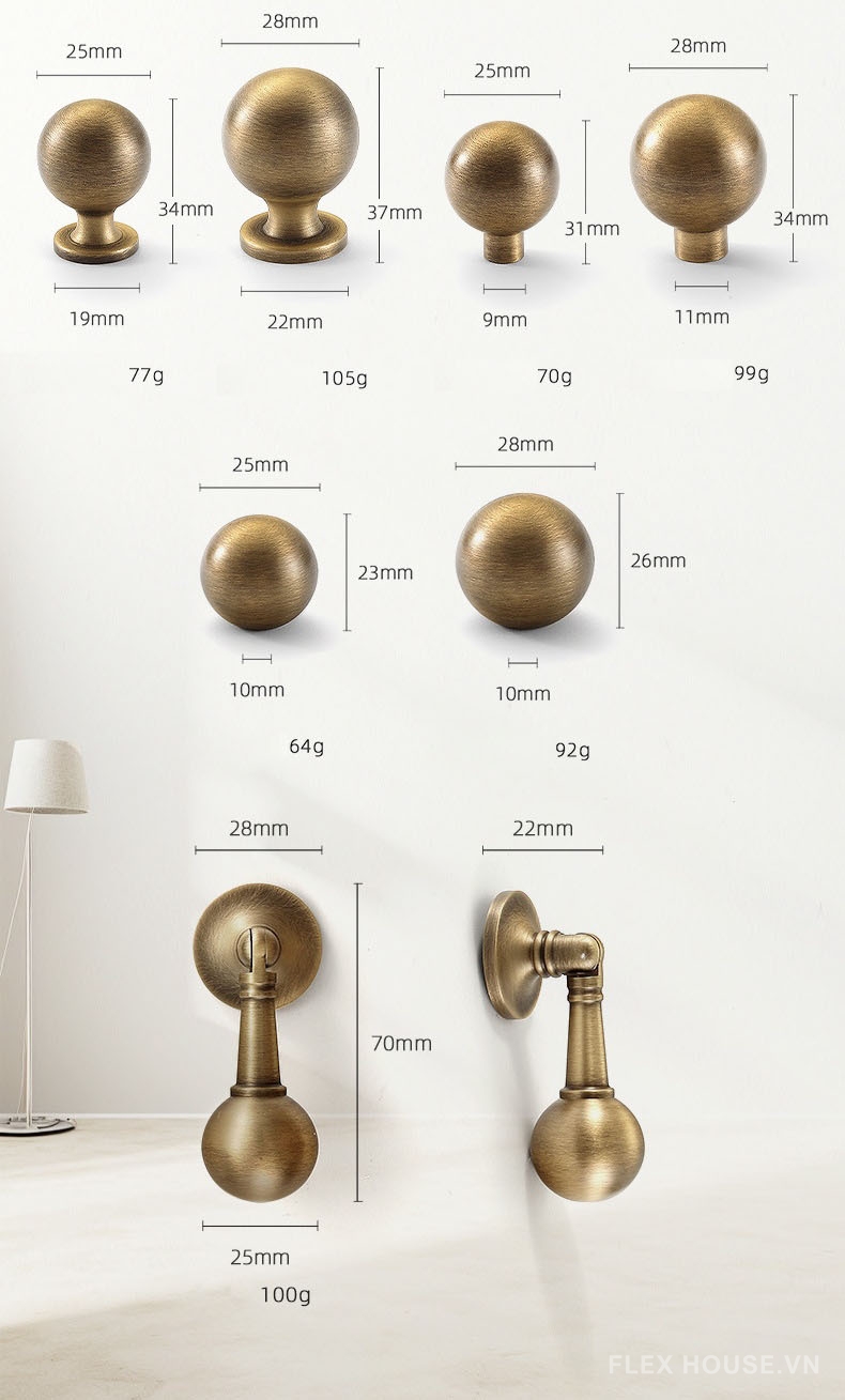 Tay nắm tủ bằng đồng Vintage kiểu Pháp NSH5513 15