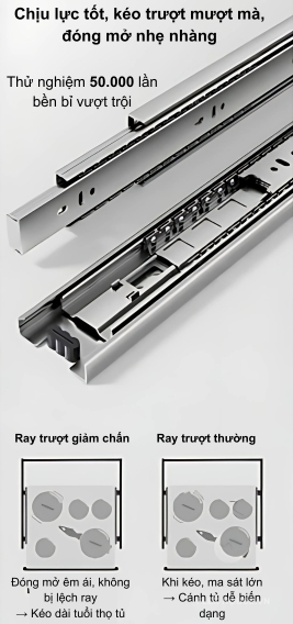 Tủ đồ khô cánh rút ray trượt giảm chấn
