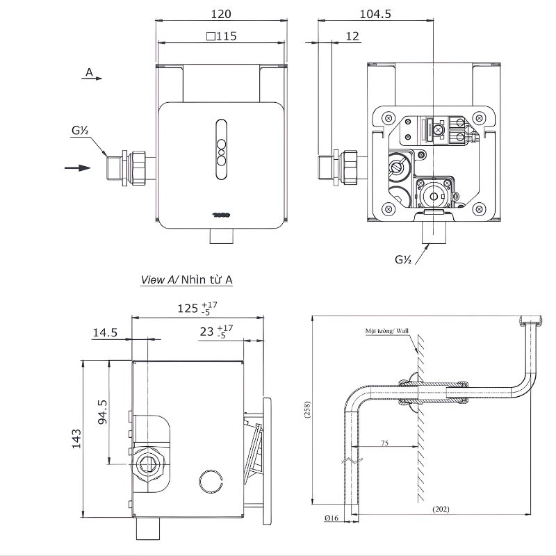 Van xả bồn tiểu nam cảm ứng điện TOTO DUE126UEA 2 Van xả bồn tiểu nam cảm ứng điện TOTO DUE126UEA