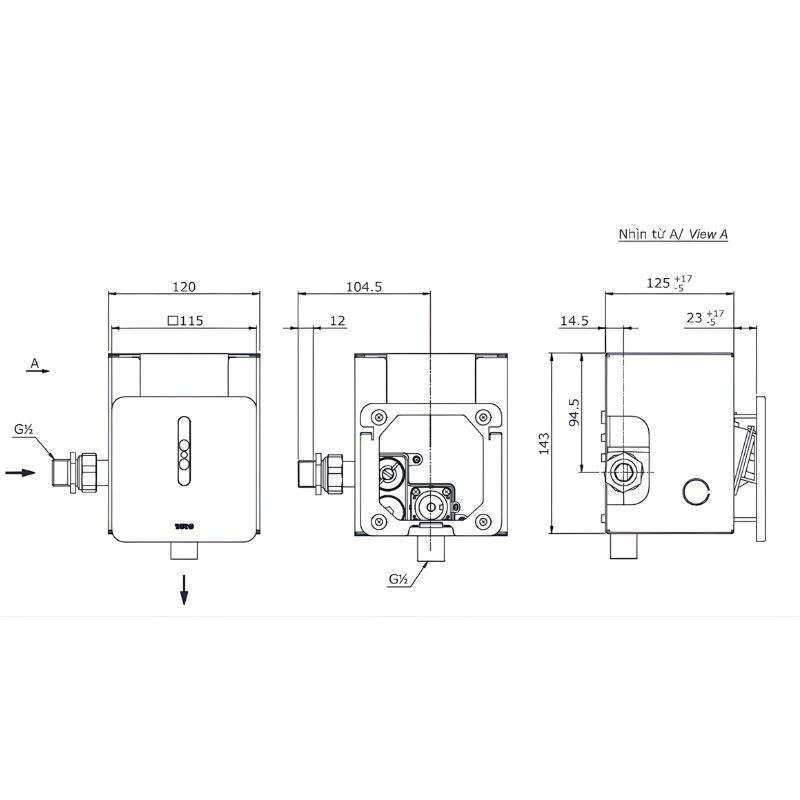 Van xả tiểu nam âm tường cảm ứng pin TOTO DUE126UKA Van xả tiểu nam âm tường cảm ứng pin TOTO DUE126UKA