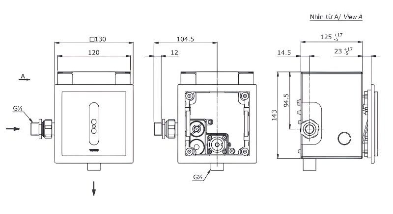 Van xả tiểu nam cảm ứng âm tường dùng pin TOTO DUE126UPKA 2 Van xả tiểu nam cảm ứng âm tường dùng pin TOTO DUE126UPKA