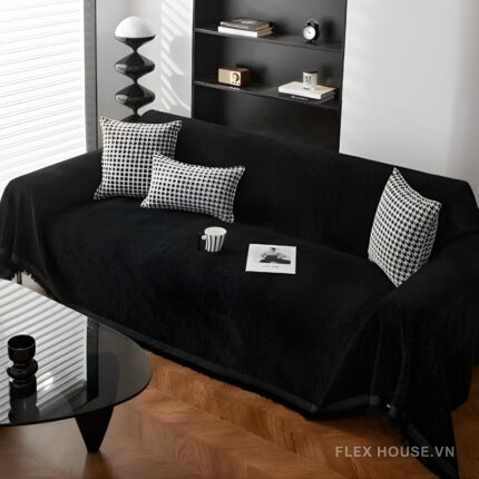 Vỏ bọc ghế sofa Chenille màu đen sang trọng PJ5494