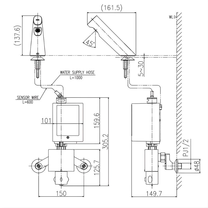 Vòi chậu lavabo cảm ứng nóng lạnh Inax AMV-300K